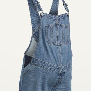 Maternity Side-Panel Slouchy Jean Short Overalls -- 5-inch inseam